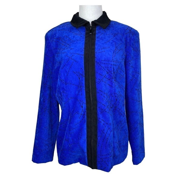 Notations Jacket Womens Medium Petite Blue Black Lightweight Full Zip Casual - Picture 1 of 6
